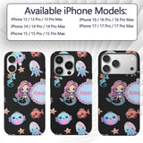 Cute Kawaii Mermaid Seahorse Decorative Design Custom Name Protective Phone Case Mobile Cover Durable Everyday Smartphone Shock Resistant