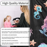 Cute Kawaii Mermaid Seahorse Jellyfish and Starfish on Black Lovely  Personalised Custom Name Super Soft Fleece Blanket Bed Sofa Throw