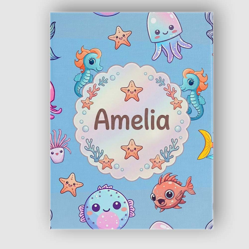 Personalised Name Cute Kawaii Mermaid Custom Modern Room Accent Creative Decorator Style Canvas Wall Art Print Decor Picture Ready to Hang