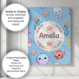 Personalised Name Cute Kawaii Mermaid Custom Modern Room Accent Creative Decorator Style Canvas Wall Art Print Decor Picture Ready to Hang