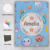 Personalised Name Cute Kawaii Mermaid Custom Modern Room Accent Creative Decorator Style Canvas Wall Art Print Decor Picture Ready to Hang