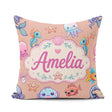 Custom Name Kawaii Mermaid Seahorse Jellyfish and Starfish Peach Square Filled Cushion Throw Pillow Sofa Bed Home Decor Zip Washable UK Made