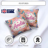 Custom Name Kawaii Mermaid Seahorse Jellyfish and Starfish Peach Square Filled Cushion Throw Pillow Sofa Bed Home Decor Zip Washable UK Made