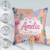 Custom Name Kawaii Mermaid Seahorse Jellyfish and Starfish Peach Square Filled Cushion Throw Pillow Sofa Bed Home Decor Zip Washable UK Made