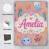 Personalised Name Cute Kawaii Mermaid Custom Modern Room Accent Creative Decorator Style Canvas Wall Art Print Decor Picture Ready to Hang