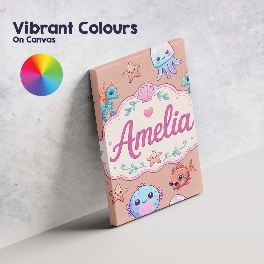 Personalised Name Cute Kawaii Mermaid Custom Modern Room Accent Creative Decorator Style Canvas Wall Art Print Decor Picture Ready to Hang