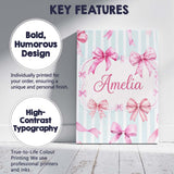 Personalised Name Watercolor Pink Ribbon Bow Seamless Pattern with Custom  Unique Canvas Wall Art Print Decor Picture Ready to Hang