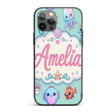 Cute Kawaii Mermaid Seahorse Decorative Design Custom Name Protective Phone Case Mobile Cover Durable Everyday Smartphone Shock Resistant