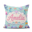 Custom Name Kawaii Mermaid Seahorse and Starfish Mint Background Square Filled Cushion Throw Pillow Sofa Bed Home Decor Zip Washable UK Made