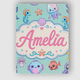 Personalised Name Cute Kawaii Mermaid Custom Modern Room Accent Creative Decorator Style Canvas Wall Art Print Decor Picture Ready to Hang