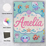Personalised Name Cute Kawaii Mermaid Custom Modern Room Accent Creative Decorator Style Canvas Wall Art Print Decor Picture Ready to Hang