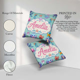 Custom Name Kawaii Mermaid Seahorse and Starfish Mint Background Square Filled Cushion Throw Pillow Sofa Bed Home Decor Zip Washable UK Made