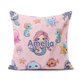 Custom Name Cute Kawaii Mermaid Seahorse and Starfish Light Pink Square Filled Cushion Throw Pillow Sofa Bed Home Decor Zip Washable UK Made