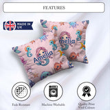 Custom Name Cute Kawaii Mermaid Seahorse and Starfish Light Pink Square Filled Cushion Throw Pillow Sofa Bed Home Decor Zip Washable UK Made