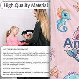 Cute Kawaii Mermaid Seahorse Jellyfish and Starfish Light Pink  Personalised Custom Name Super Soft Fleece Blanket Bed Sofa Throw