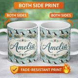 Personalized Custom Name Puffin Bird Pattern Coastal Wildlife Rock Scene Seamless Design 11oz Ceramic Coffee Tea Mug White Large Handle