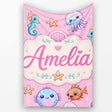 Cute Kawaii Mermaid Seahorse Jellyfish and Starfish Soft Pink Lovely  Personalised Custom Name Super Soft Fleece Blanket Bed Sofa Throw