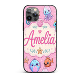 Cute Kawaii Mermaid Seahorse Decorative Design Custom Name Protective Phone Case Mobile Cover Durable Everyday Smartphone Shock Resistant