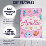Personalised Name Cute Kawaii Mermaid Custom Modern Room Accent Creative Decorator Style Canvas Wall Art Print Decor Picture Ready to Hang