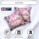 Custom Name Cute Kawaii Mermaid Seahorse Jellyfish and Soft Pink Square Filled Cushion Throw Pillow Sofa Bed Home Decor Zip Washable UK Made