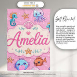 Cute Kawaii Mermaid Seahorse Jellyfish and Starfish Soft Pink Lovely  Personalised Custom Name Super Soft Fleece Blanket Bed Sofa Throw