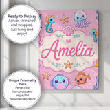 Personalised Name Cute Kawaii Mermaid Custom Modern Room Accent Creative Decorator Style Canvas Wall Art Print Decor Picture Ready to Hang