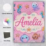 Personalised Name Cute Kawaii Mermaid Custom Modern Room Accent Creative Decorator Style Canvas Wall Art Print Decor Picture Ready to Hang