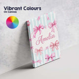Personalised Name Watercolor Pink Ribbon Bow Seamless Pattern with Custom  Unique Canvas Wall Art Print Decor Picture Ready to Hang