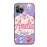 Cute Kawaii Mermaid Seahorse Decorative Design Custom Name Protective Phone Case Mobile Cover Durable Everyday Smartphone Shock Resistant