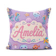 Custom Name Cute Kawaii Mermaid Seahorse Jellyfish and Starfish Square Filled Cushion Throw Pillow Sofa Bed Home Decor Zip Washable UK Made