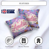 Custom Name Cute Kawaii Mermaid Seahorse Jellyfish and Starfish Square Filled Cushion Throw Pillow Sofa Bed Home Decor Zip Washable UK Made