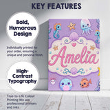 Personalised Name Cute Kawaii Mermaid Custom Modern Room Accent Creative Decorator Style Canvas Wall Art Print Decor Picture Ready to Hang