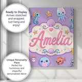Personalised Name Cute Kawaii Mermaid Custom Modern Room Accent Creative Decorator Style Canvas Wall Art Print Decor Picture Ready to Hang