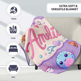 Cute Kawaii Mermaid Seahorse Jellyfish and Starfish Purple Lovely  Personalised Custom Name Super Soft Fleece Blanket Bed Sofa Throw