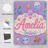 Personalised Name Cute Kawaii Mermaid Custom Modern Room Accent Creative Decorator Style Canvas Wall Art Print Decor Picture Ready to Hang