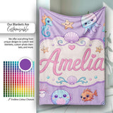 Cute Kawaii Mermaid Seahorse Jellyfish and Starfish Purple Lovely  Personalised Custom Name Super Soft Fleece Blanket Bed Sofa Throw