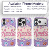 Cute Kawaii Mermaid Seahorse Decorative Design Custom Name Protective Phone Case Mobile Cover Durable Everyday Smartphone Shock Resistant