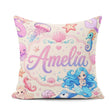 Custom Name Cute Blue Hair Mermaid Jellyfish and Ocean Creatures Square Filled Cushion Throw Pillow Sofa Bed Home Decor Zip Washable UK Made