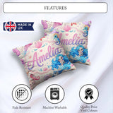 Custom Name Cute Blue Hair Mermaid Jellyfish and Ocean Creatures Square Filled Cushion Throw Pillow Sofa Bed Home Decor Zip Washable UK Made