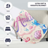 Cute Blue Hair Mermaid Jellyfish Seahorse and Ocean Creatures Lovely  Personalised Custom Name Super Soft Fleece Blanket Bed Sofa Throw