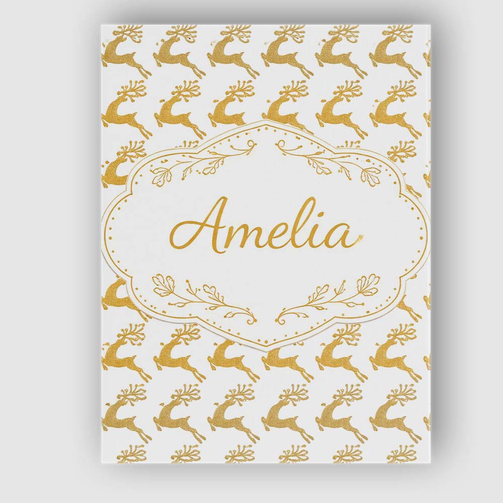 Personalised Name Gold Glitter Reindeer Christmas Seamless Pattern Custom  Unique Canvas Wall Art Print Decor Picture Ready to Hang