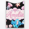 Cute Blue Hair Mermaid Jellyfish Seahorse on Black Background Lovely  Personalised Custom Name Super Soft Fleece Blanket Bed Sofa Throw