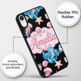 Cute Blue Hair Mermaid Jellyfish Seahorse on Custom Name Protective Phone Case Mobile Cover Durable Everyday Smartphone Shock Resistant
