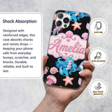 Cute Blue Hair Mermaid Jellyfish Seahorse on Custom Name Protective Phone Case Mobile Cover Durable Everyday Smartphone Shock Resistant