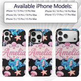 Cute Blue Hair Mermaid Jellyfish Seahorse on Custom Name Protective Phone Case Mobile Cover Durable Everyday Smartphone Shock Resistant