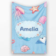 Cute Blue Hair Mermaid Jellyfish Seahorse Light Blue Background  Personalised Custom Name Super Soft Fleece Blanket Bed Sofa Throw