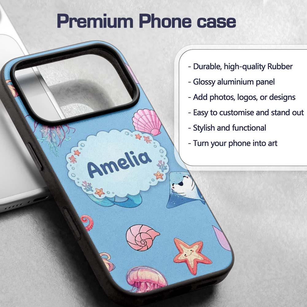 Cute Blue Hair Mermaid Jellyfish Seahorse Light Custom Name Protective Phone Case Mobile Cover Durable Everyday Smartphone Shock Resistant