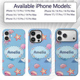 Cute Blue Hair Mermaid Jellyfish Seahorse Light Custom Name Protective Phone Case Mobile Cover Durable Everyday Smartphone Shock Resistant