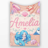 Cute Blue Hair Mermaid Jellyfish Seahorse Peach Background Seamless  Personalised Custom Name Super Soft Fleece Blanket Bed Sofa Throw