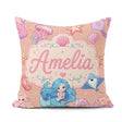 Custom Name Blue Hair Mermaid Seahorse Peach Background Seamless Square Filled Cushion Throw Pillow Sofa Bed Home Decor Zip Washable UK Made